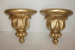 Pair Gold Acanthus Leaf Design Wall Sconce Shelves Shelf. Fixed Price $54.99.