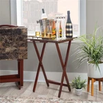 Linon Five Piece Faux Marble Folding Tray Table Set With Stand Brown Wood. Fixed Price $113.99.