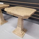 Vtg Tessellated Fossil Stone Pedestal End Tables Maitland-smith Style 17.5" Pair. Fixed Price $809.95.