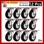 12 Pack 3" Swivel Caster Wheels Rubber Base With Top Plate & Bearing Heavy Duty. Fixed Price $39.99.