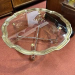 Vintage Maison Jansen Style Steel & Brass Scalloped Glass Tray Top Coffee Table. Fixed Price $995.00.