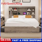 Wood F/q/k Size Bed Frame W/bookcase Storage Headboard 4 Drawer Charging Station. Fixed Price $319.99.