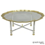 Vintage Maison Jansen Style Steel & Brass Scalloped Glass Tray Top Coffee Table. Fixed Price $1750.00.