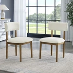 Set Of 2 Walnut Oak Dining Side Chairs With Beige Sherpa Fabric. Fixed Price $202.99.