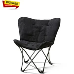 Mainstays Butterfly Folding Chair Micro Suede Fabric Black Lounge Seat. Fixed Price $33.99.