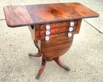 Antique American Fed Drop-leaf Potbelly Furniture Mahogany Sewing Table Cabinet. Fixed Price $1149.00.