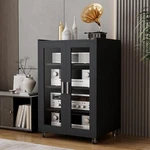 4-TIER Media Storage Cabinet W/ Glass Doors Wheels Adjustable Shelves Av Stand. Fixed Price $179.99.