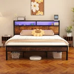 Bed Frame Full/queen/king Size With 2-TIER Storage And Led Lights Headboard. Fixed Price $158.39.
