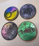 Set Of 4 Vintage Pog Milk Cap Slammers Holographic Imperial American Rohks. Fixed Price $8.00.